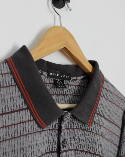 90s Nike Grey/Orange Abstract Polo-Shirt (XL/XXL)