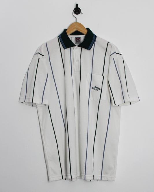 90s Callaway USA Collection White Striped polo-Shirt (L)