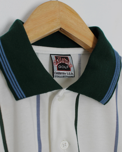 90s Callaway USA Collection White Striped polo-Shirt (L)