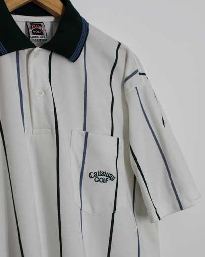 90s Callaway USA Collection White Striped polo-Shirt (L)