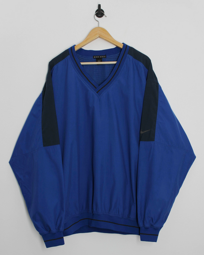 90s Nike Blue/Black V-Neck Windbreaker (XL)