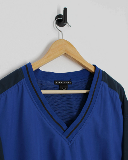 90s Nike Blue/Black V-Neck Windbreaker (XL)