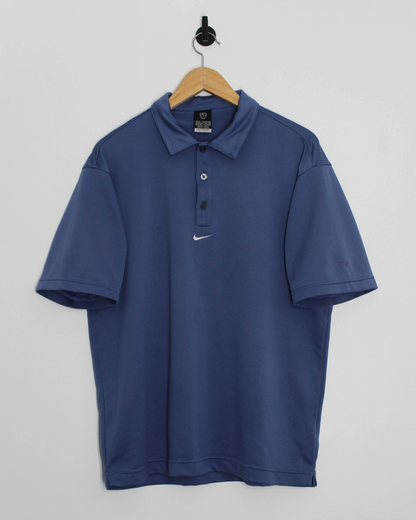 00s Nike Blue Centre Swoosh Polo-Shirt (M)