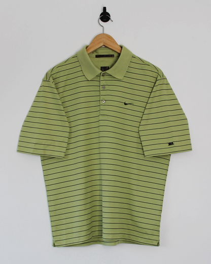 00s Nike Tiger Woods Light Green Striped Polo-Shirt (M)