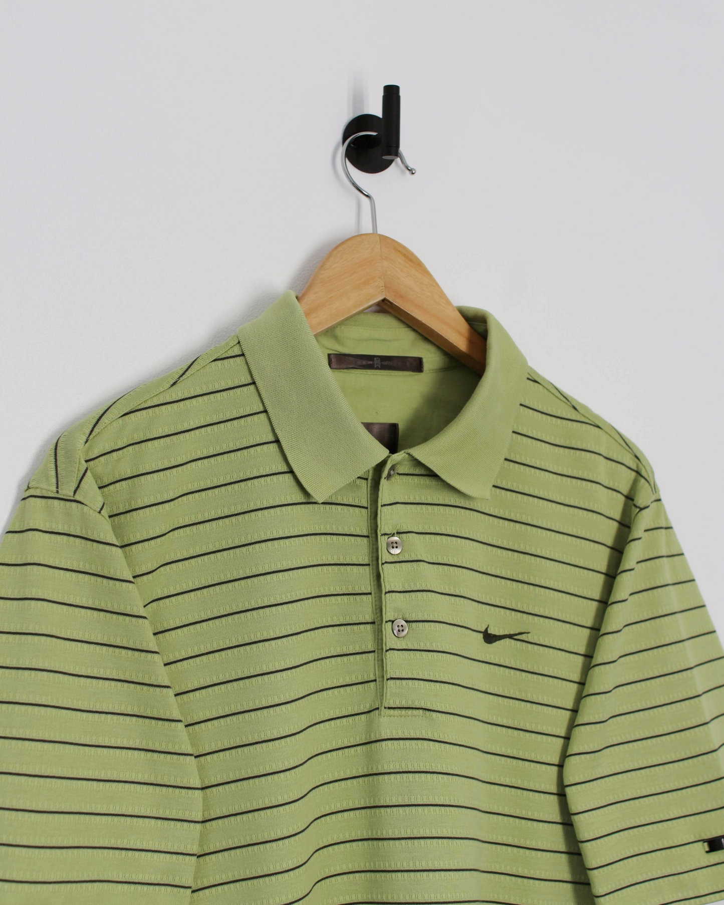 00s Nike Tiger Woods Light Green Striped Polo-Shirt (M)