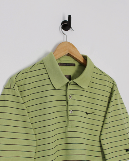 00s Nike Tiger Woods Light Green Striped Polo-Shirt (M)