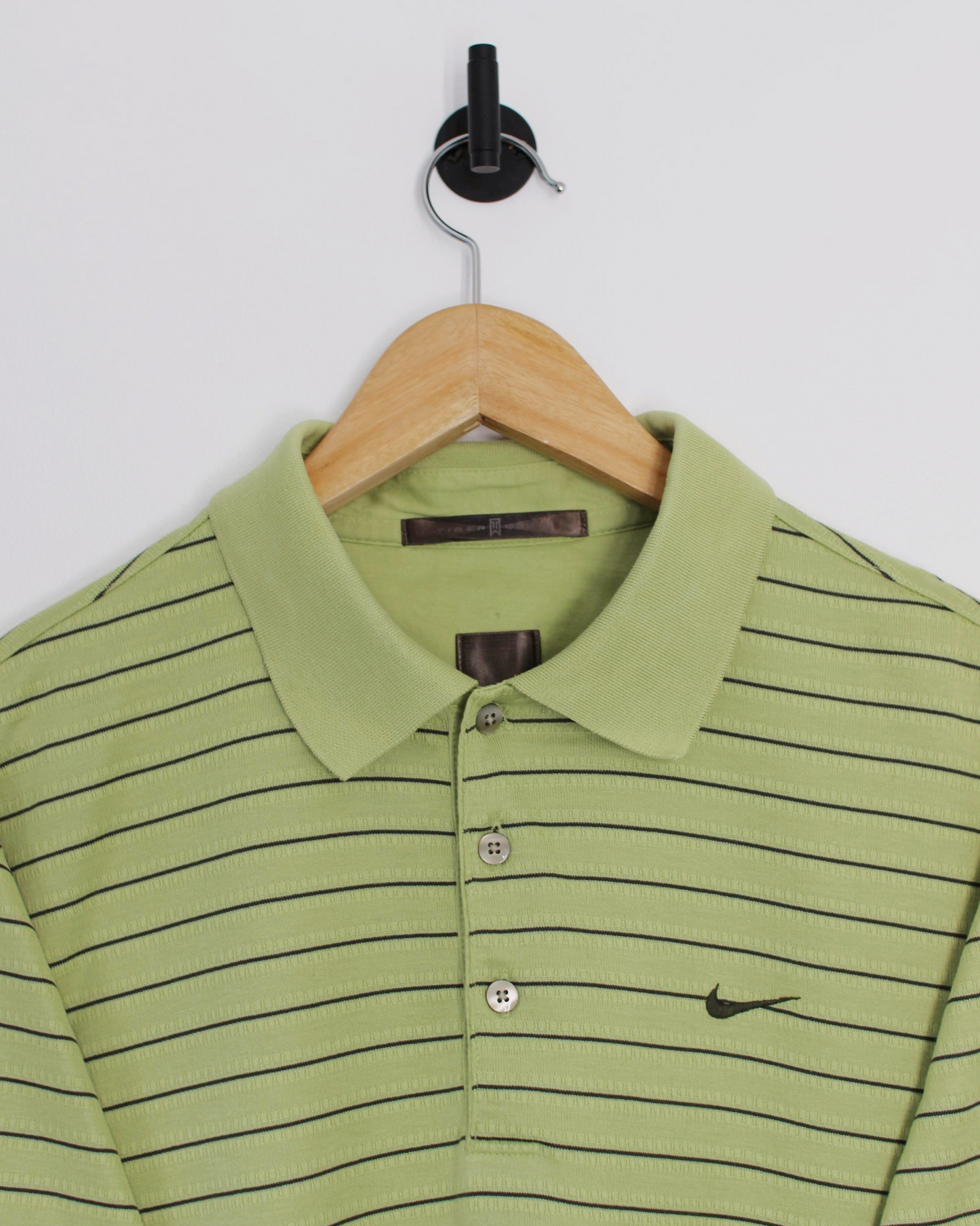 00s Nike Tiger Woods Light Green Striped Polo-Shirt (M)