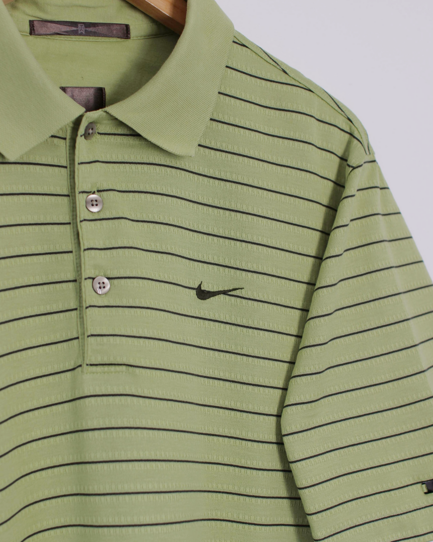 00s Nike Tiger Woods Light Green Striped Polo-Shirt (M)