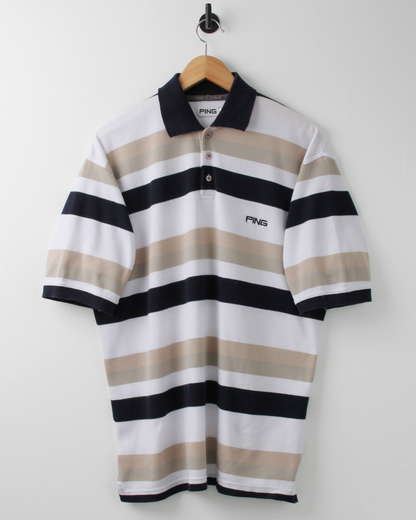 00s Ping White Striped Polo  (M)