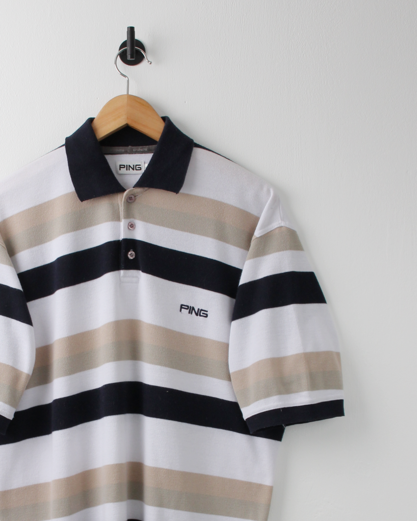00s Ping White Striped Polo  (M)