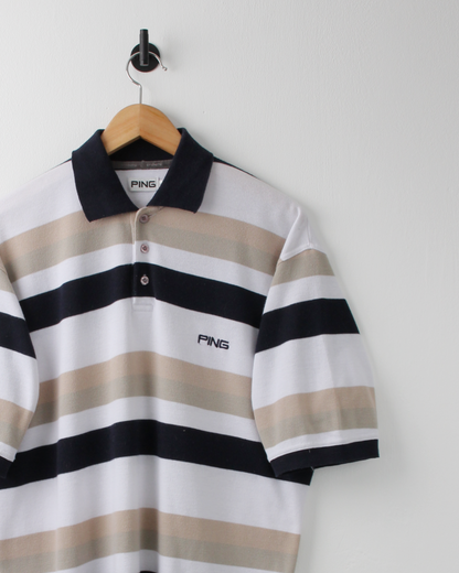 00s Ping White Striped Polo  (M)