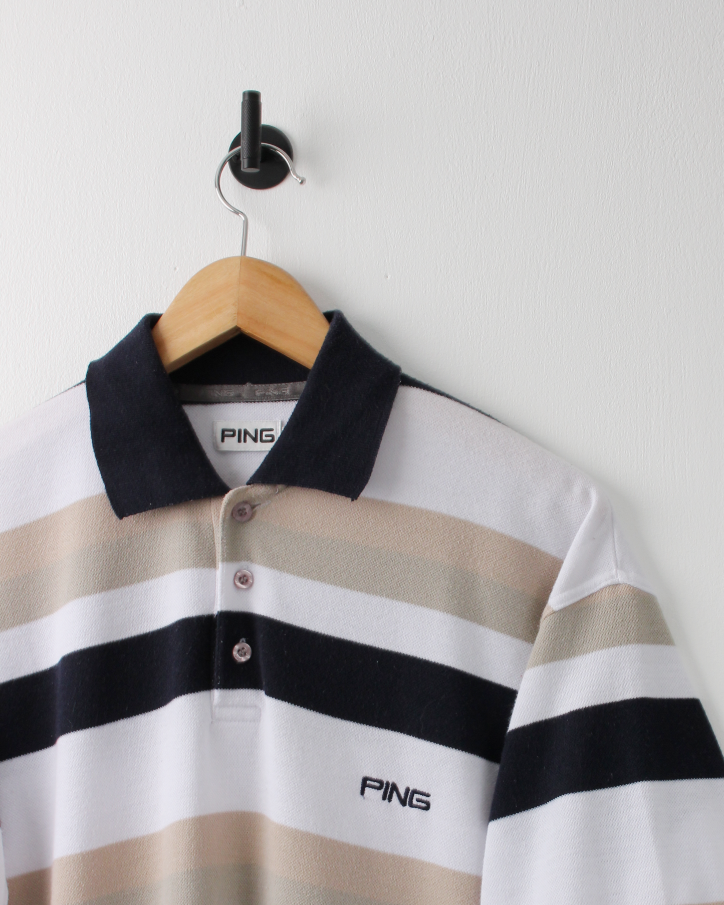 00s Ping White Striped Polo  (M)