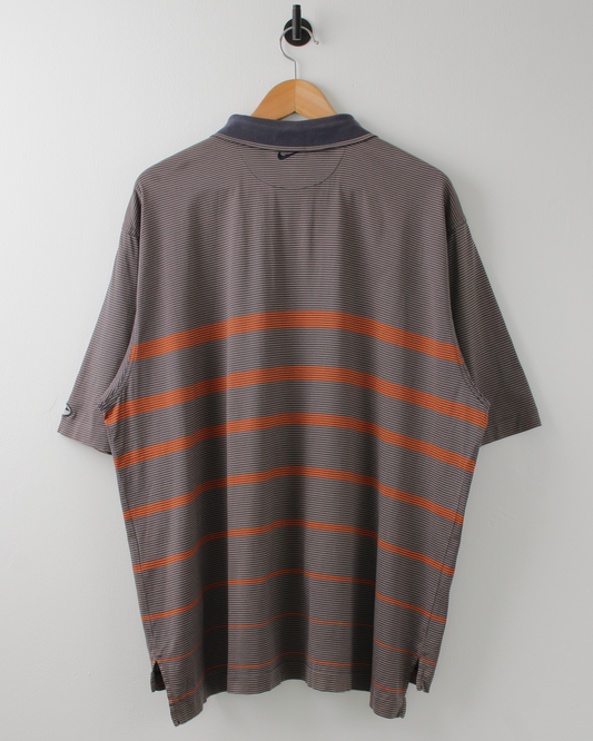 90s Nike Tiger Woods Grey & Orange Striped Polo (L)