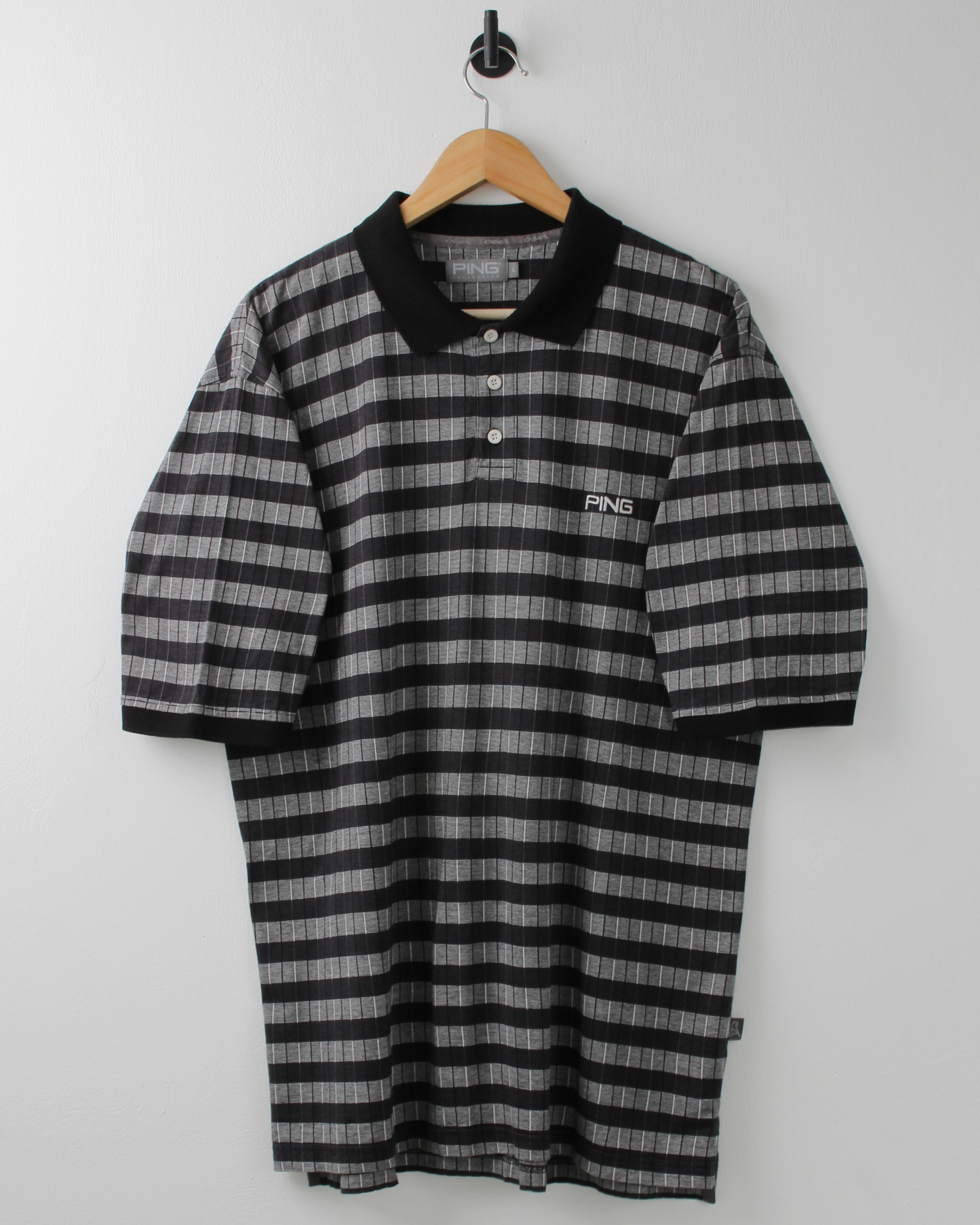 00s Ping Black & Grey Geometric Polo (L)