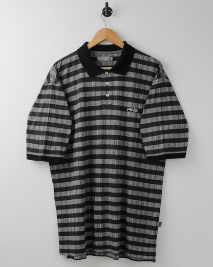 00s Ping Black & Grey Geometric Polo (L)