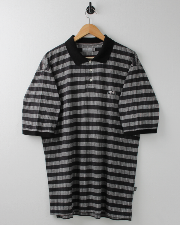 00s Ping Black & Grey Geometric Polo (L)