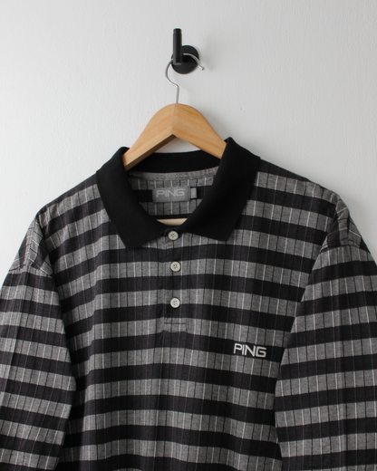 00s Ping Black & Grey Geometric Polo (L)
