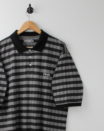 00s Ping Black & Grey Geometric Polo (L)