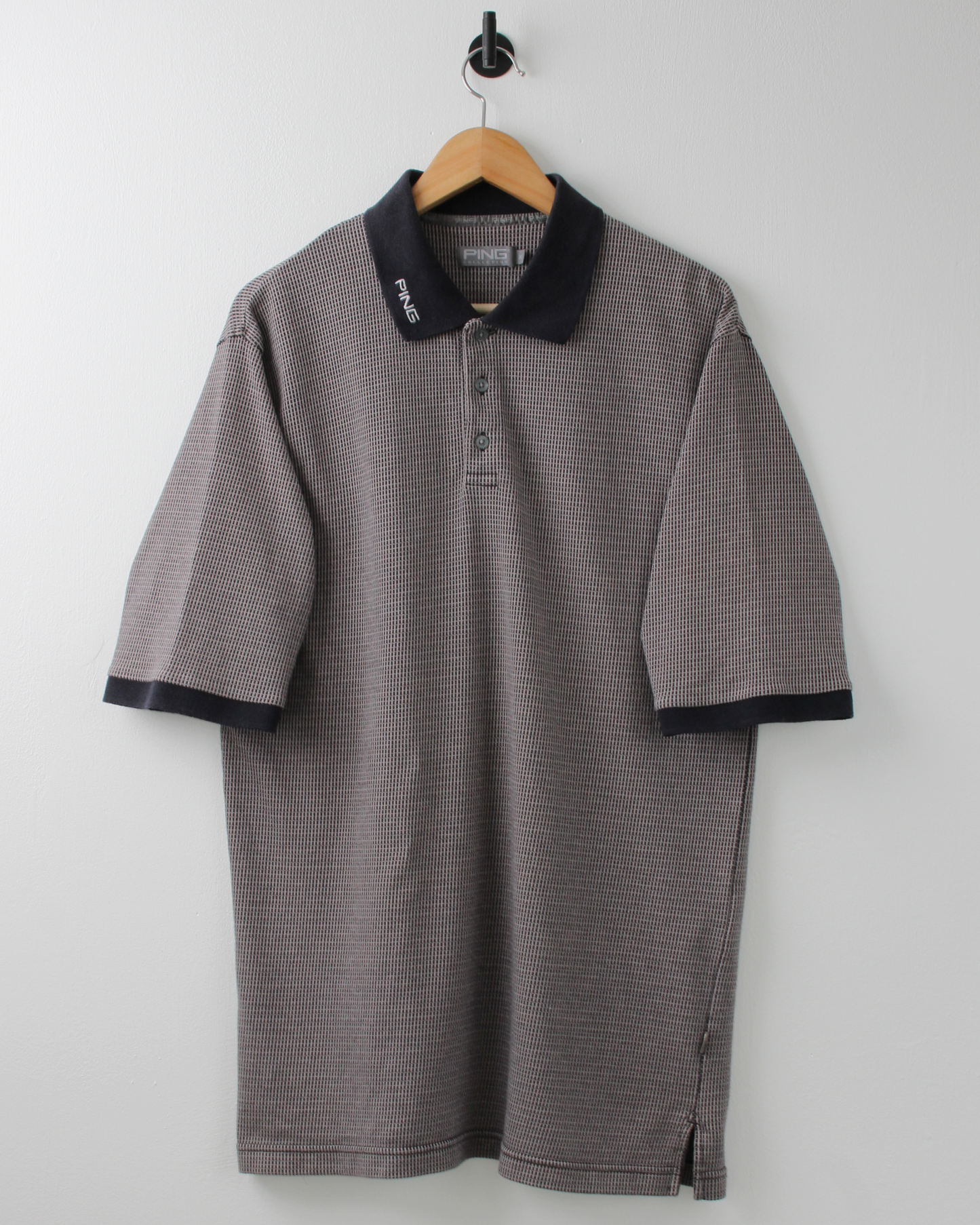 00s Ping Grey & Black Geometric Weave Polo (L)