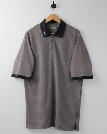 00s Ping Grey & Black Geometric Weave Polo (L)
