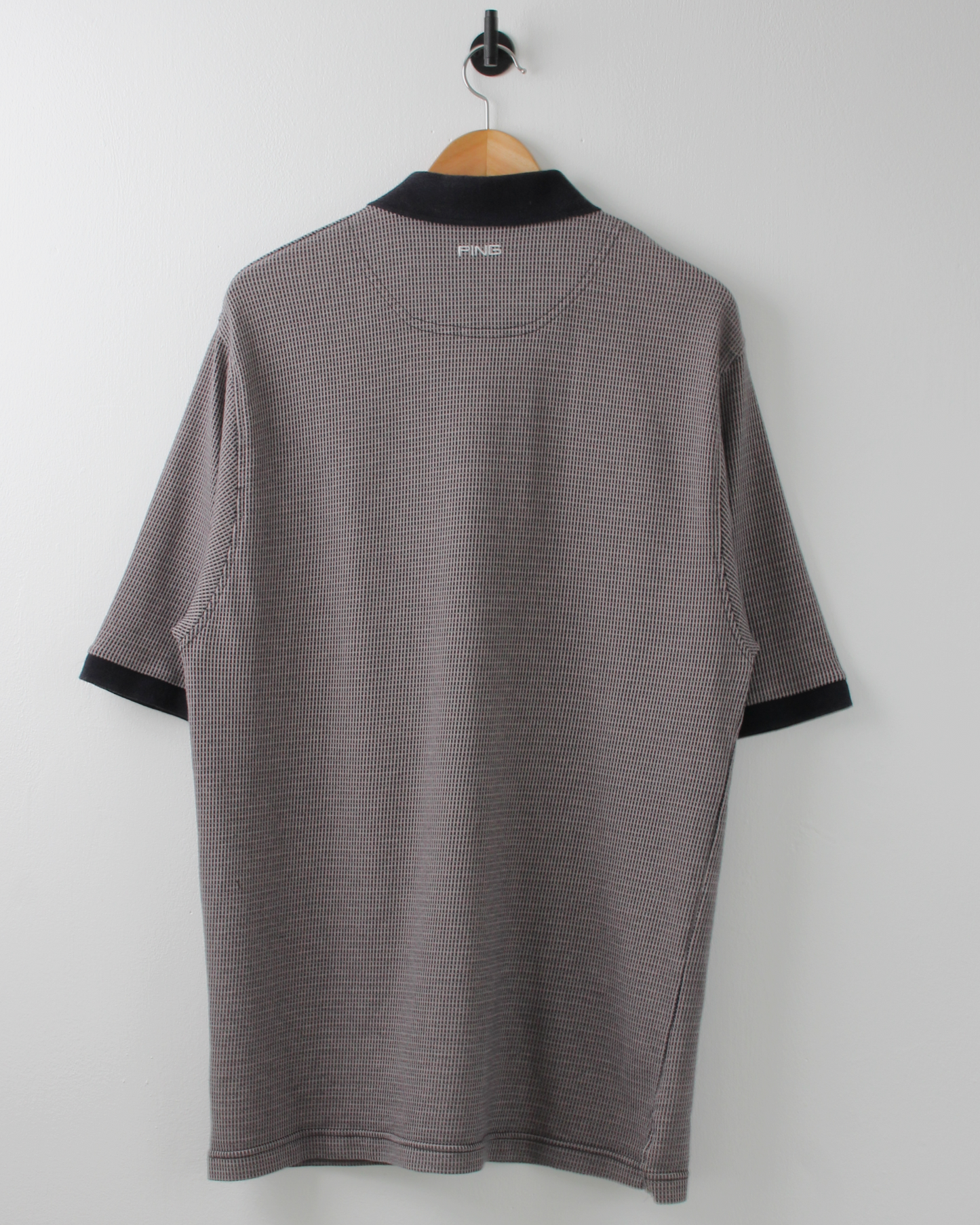 00s Ping Grey & Black Geometric Weave Polo (L)