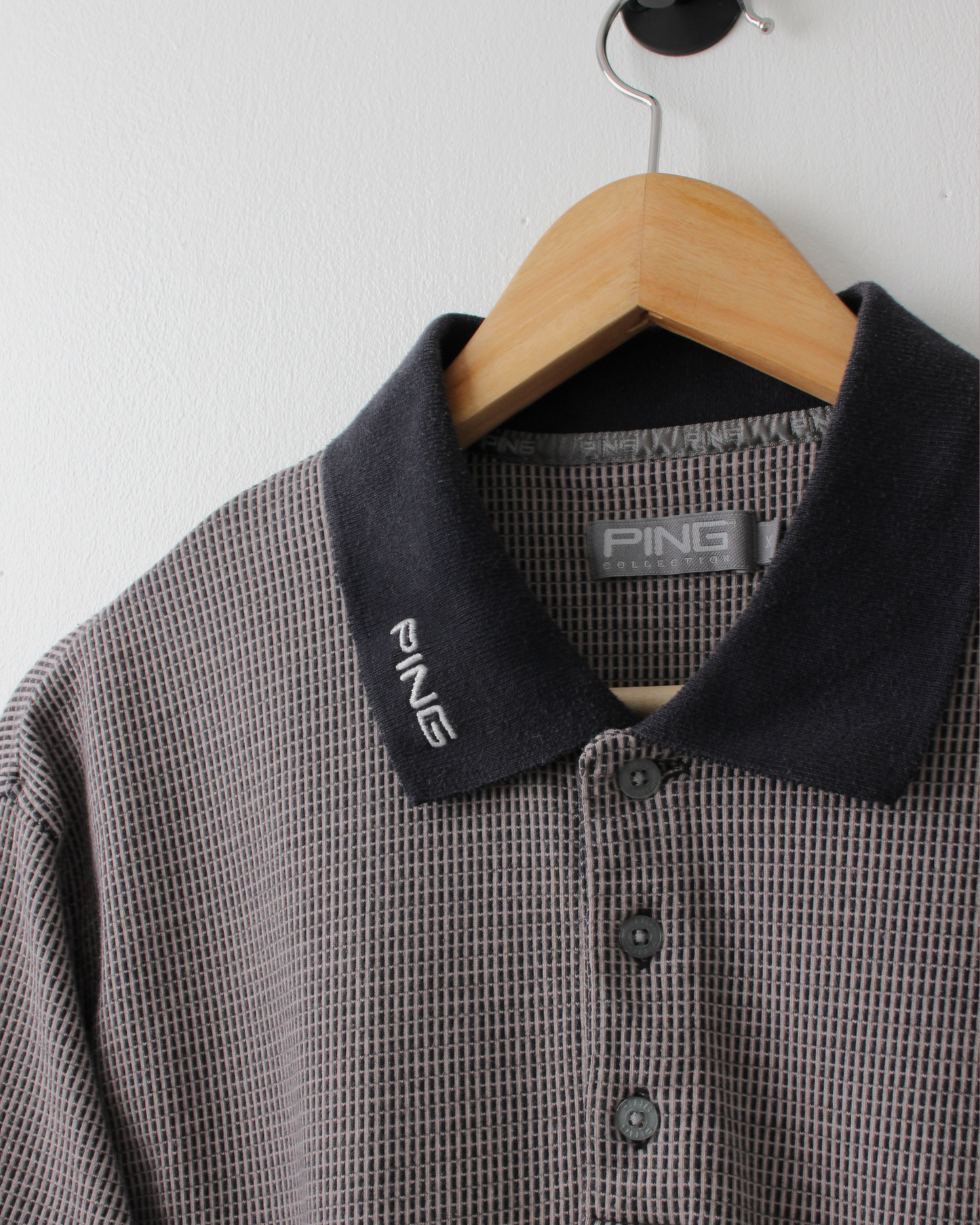 00s Ping Grey & Black Geometric Weave Polo (L)