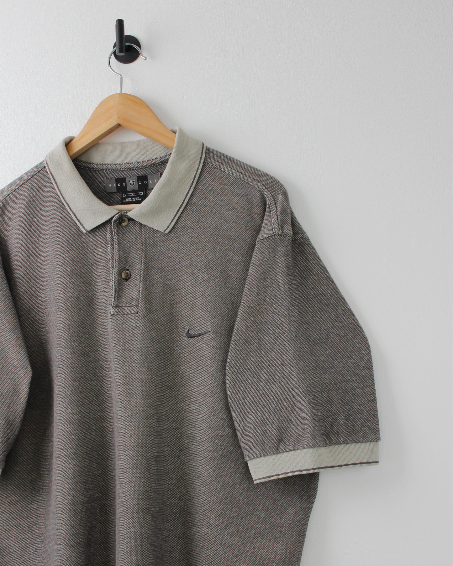 00s Nike Taupe Grey Textured Polo (L)
