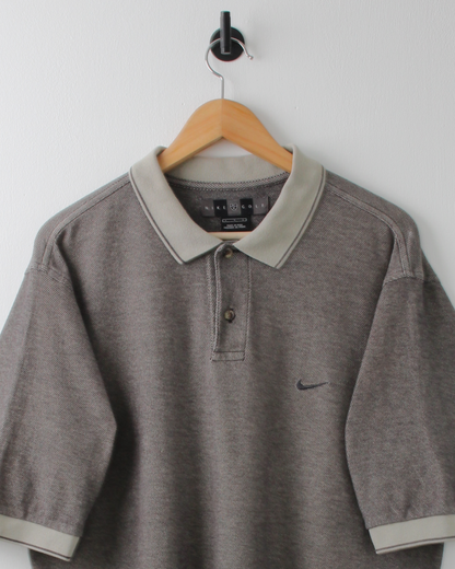 00s Nike Taupe Grey Textured Polo (L)