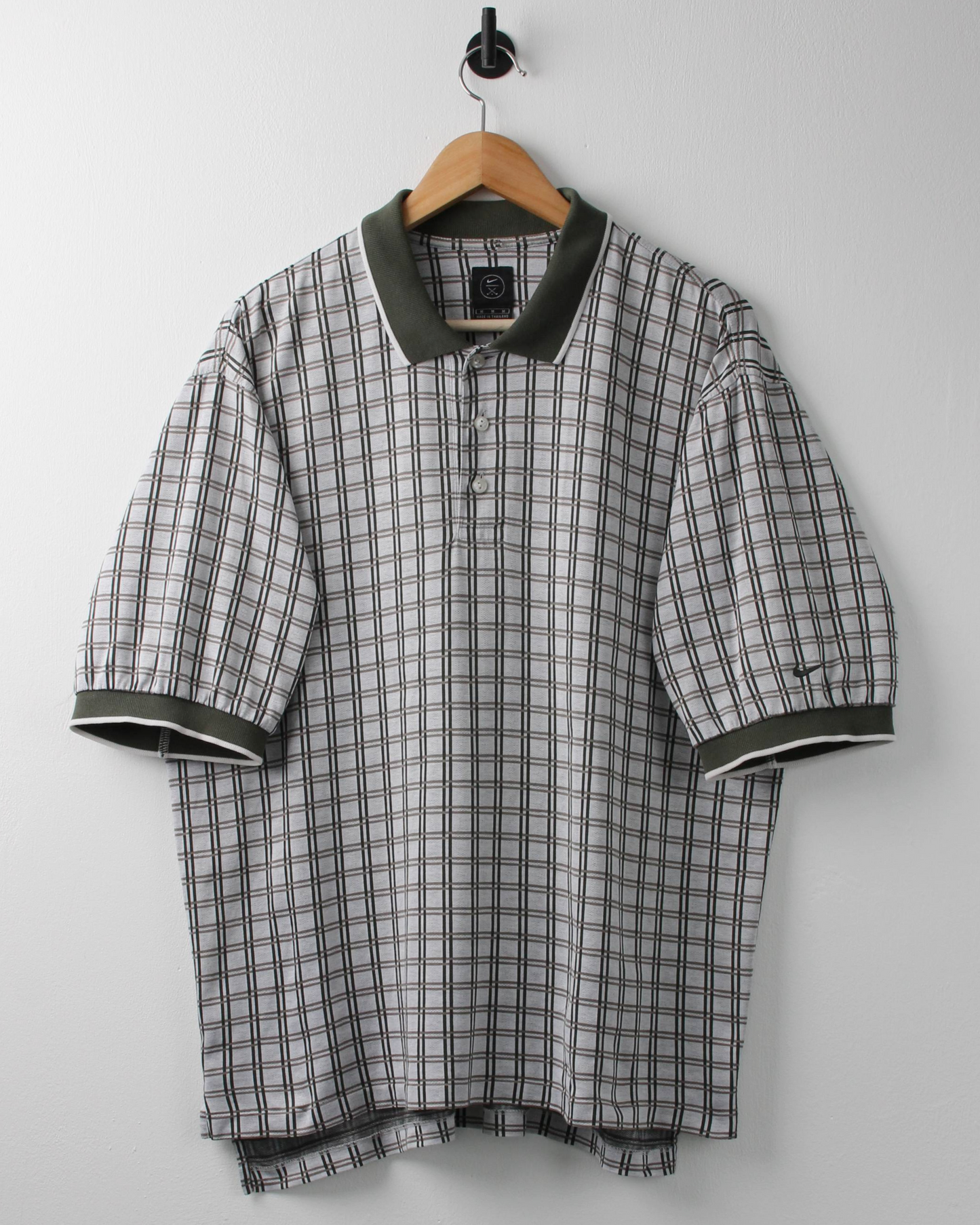 90s Nike White & Green Chequered Polo (L)