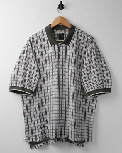 90s Nike White & Green Chequered Polo (L)