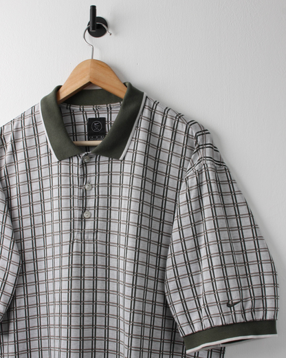 90s Nike White & Green Chequered Polo (L)