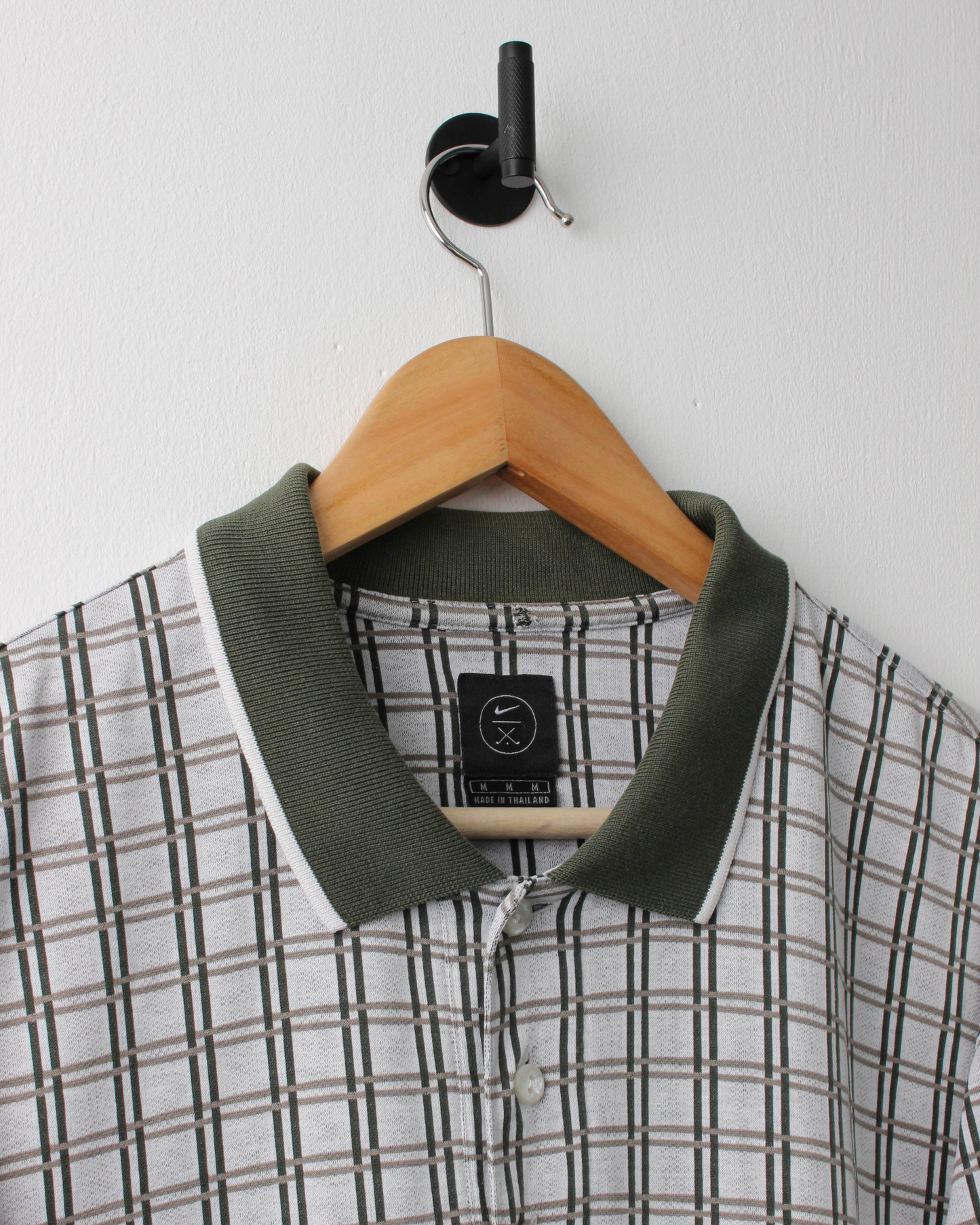 90s Nike White & Green Chequered Polo (L)