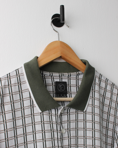 90s Nike White & Green Chequered Polo (L)