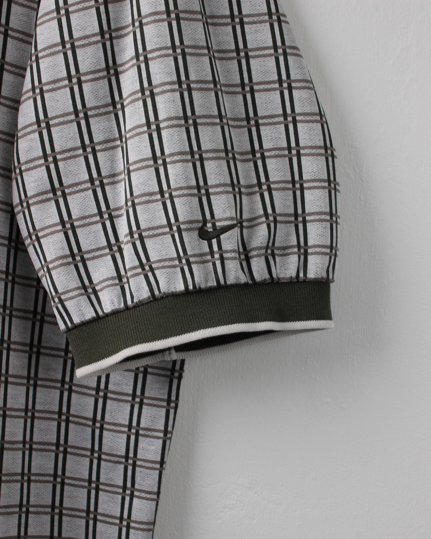 90s Nike White & Green Chequered Polo (L)