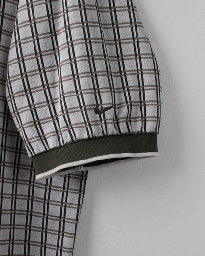 90s Nike White & Green Chequered Polo (L)