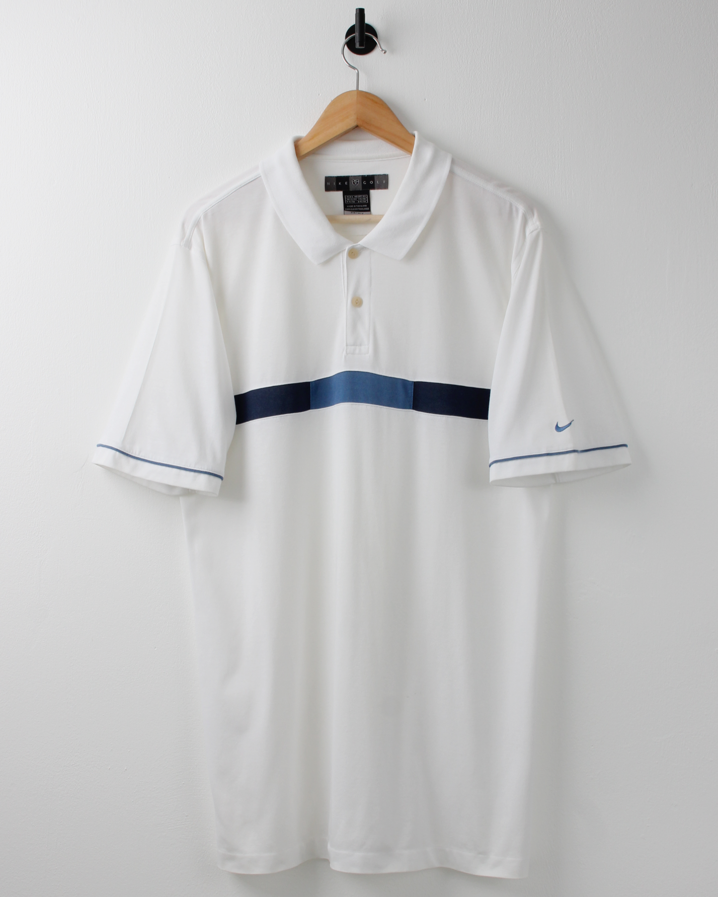 00s Nike White & Blue Stripe Polo (L)