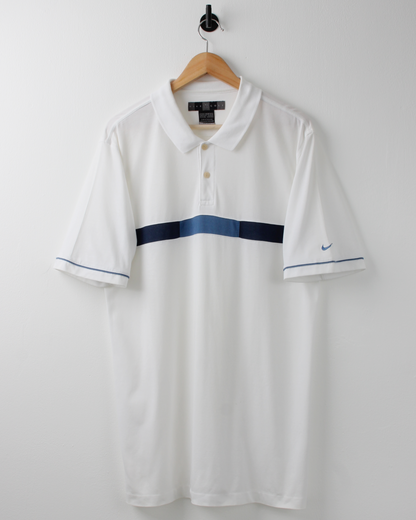 00s Nike White & Blue Stripe Polo (L)