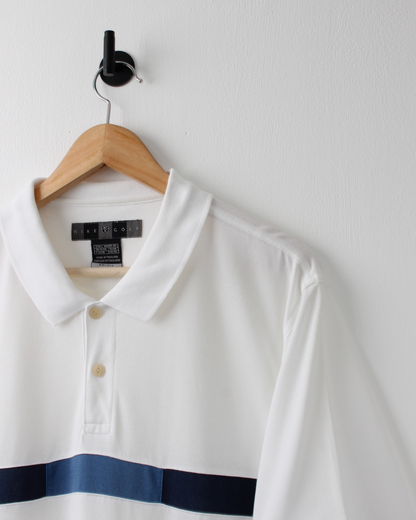 00s Nike White & Blue Stripe Polo (L)