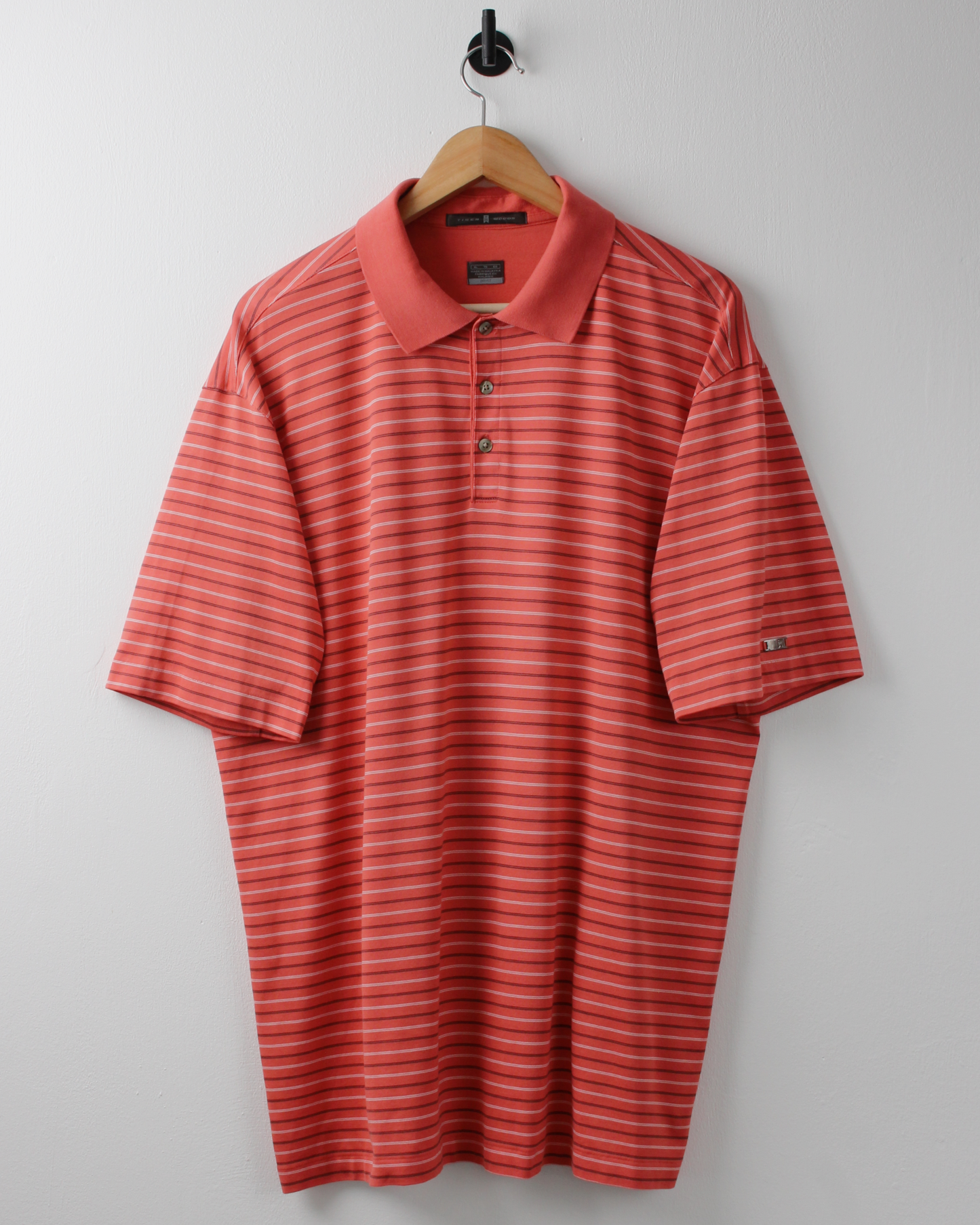 00s Nike Tiger Woods Peach Striped Polo (XL)