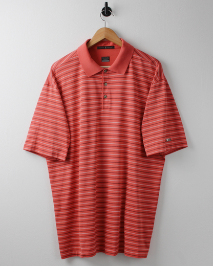 00s Nike Tiger Woods Peach Striped Polo (XL)