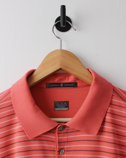 00s Nike Tiger Woods Peach Striped Polo (XL)