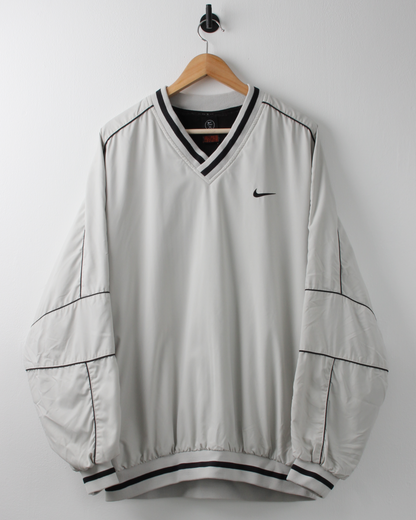 90s Nike Cream & Black V-Neck Windbreaker (XL)