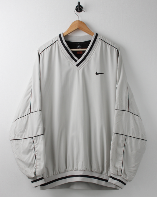 90s Nike Cream & Black V-Neck Windbreaker (XL)