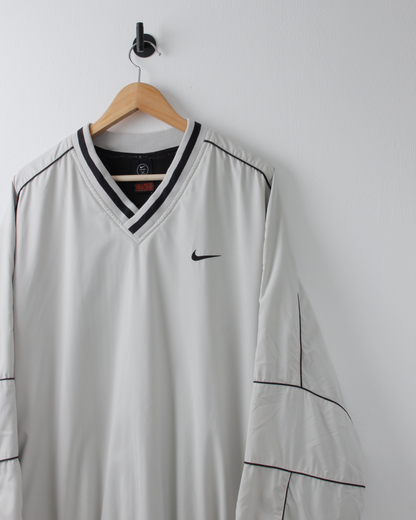 90s Nike Cream & Black V-Neck Windbreaker (XL)