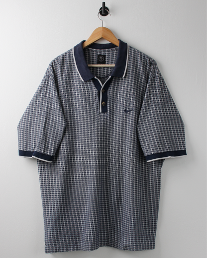 00s Nike Navy & White Geometric Pattern Polo (XXL)