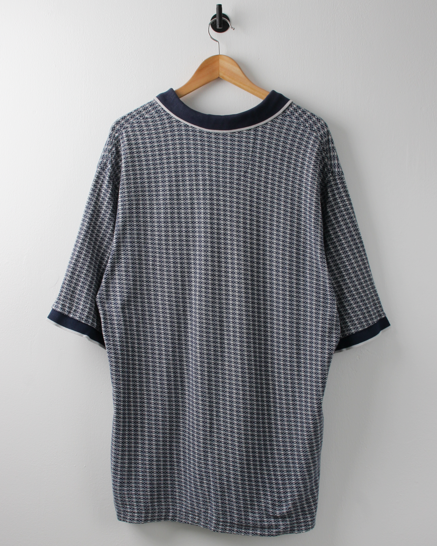 00s Nike Navy & White Geometric Pattern Polo (XXL)