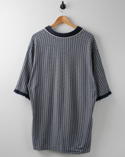 00s Nike Navy & White Geometric Pattern Polo (XXL)