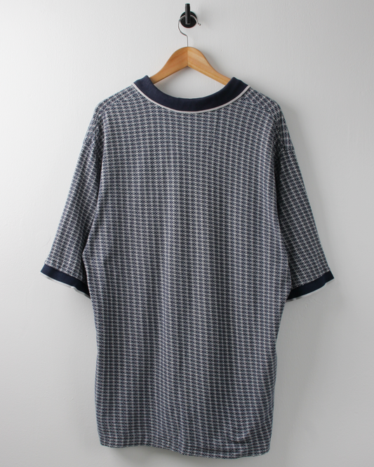 00s Nike Navy & White Geometric Pattern Polo (XXL)