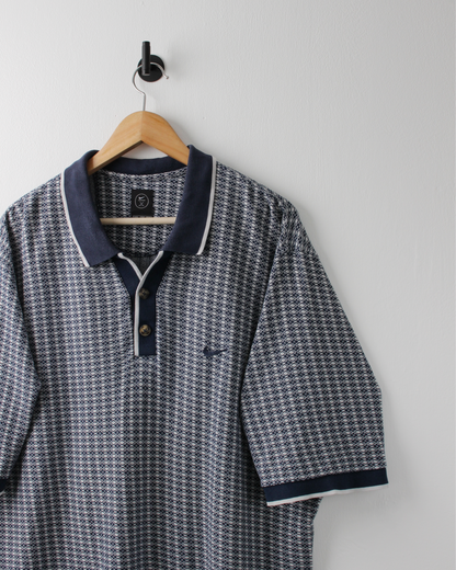00s Nike Navy & White Geometric Pattern Polo (XXL)