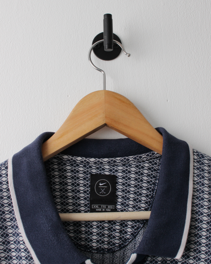 00s Nike Navy & White Geometric Pattern Polo (XXL)